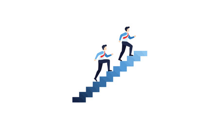 Fototapeta premium Illustration of ambitious businessmen walking up stairs, symbolizing career progression, corporate growth, and the journey to success