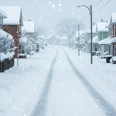 Quiet street blanketed in fresh snow