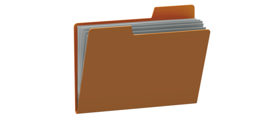 Orange file folder containing documents or papers for organizing information and data in a business or office setting for storage and retrieval purposes