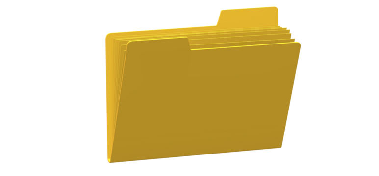 Golden file folder with documents inside for organizing information and data management in a business or personal setting for efficient workflow