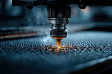 Close up of 3D printing nozzle creating metal structure