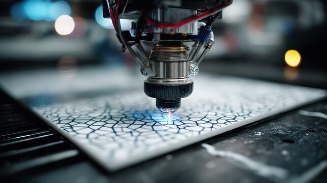 Close up of a 3D printing nozzle creating a detailed pattern