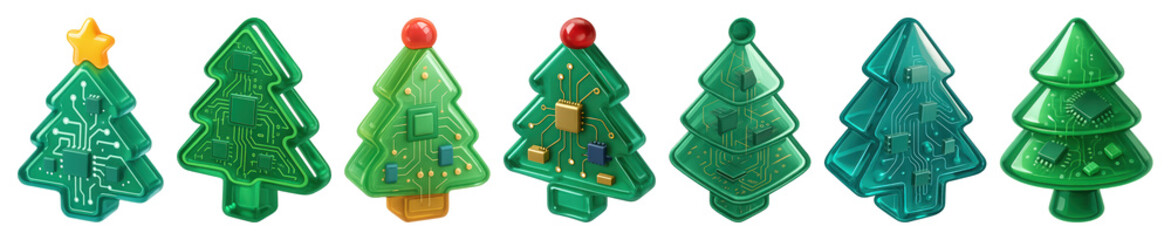 PNG Digital Christmas tree icons, element set on transparent background