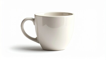 Fototapeta premium A realistic ceramic coffee mug with handle, smooth glaze finish, and soft shadow isolated on white background 