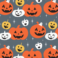 Pumpkin Seamless Pattern. Happy Halloween, Halloween Backdrop. Vector Template For Fabric, Textile, Wallpaper, Wrapping Paper