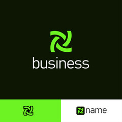 Abstract Swirl Pinwheel Letter N, NX, or NZ Logo with three different backgrounds.