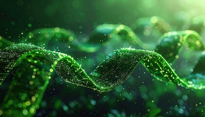 A captivating green abstract design featuring shimmering particles and flowing waves, evoking a sense of tranquility and nature.