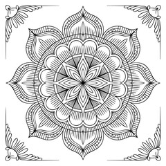 Intricate black and white mandala pattern isolated on white background