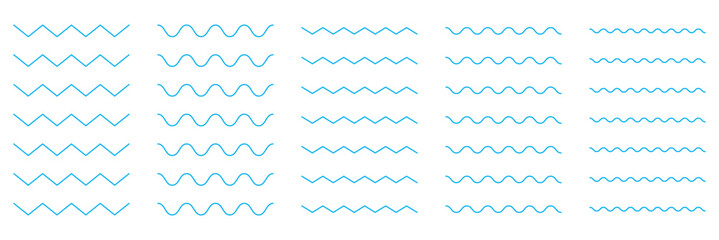 Waves line set. Wave ornament pattern. Set of wavy zigzag lines. Wave thin line background. Vector zigzag and wavy horizontal underline. Vector illustration