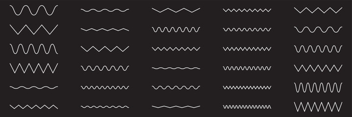 Set of seamless wavy, zigzag. Graphic design elements. Outline sign border element kit. Page Decoration linear icon paper break, book decoration.