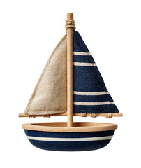 Wooden toy sailboat, navy blue and beige
