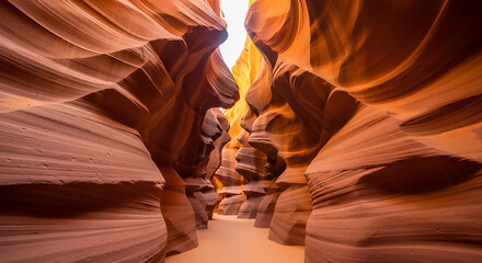 Antelope Canyon's sculpted sandstone walls create a narrow passage with light filtering from above.