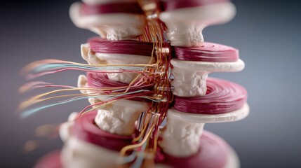 Detailed model of a human lumbar vertebra and spinal structures