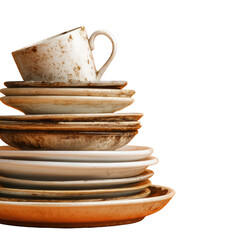 Dirty dishes stack, stained