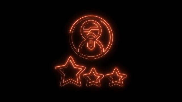 Glowing customer review and rating feedback with neon style animation on black background