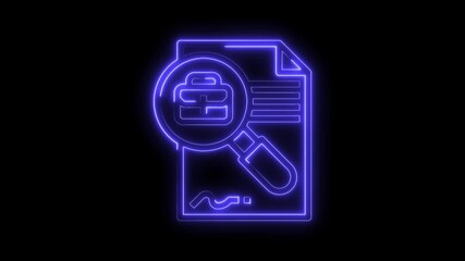 Neon job search icon animation on black background hiring and recruitment concept