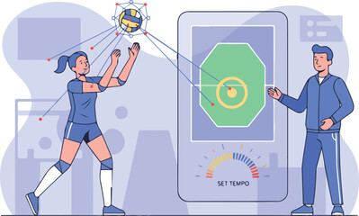 AI Volleyball Setter Target Placement and Tempo Vector Illustration. Player Analyzing Set Accuracy