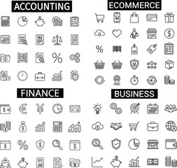 Collection of accounting ecommerce finance and business line icons on a white background layout design vector illustration