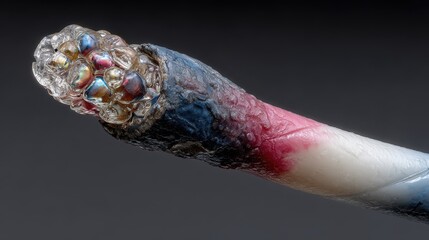 Macro photograph of a nozzle experiencing a color change