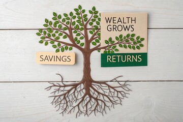 Tree cutout representing financial savings and wealth growth