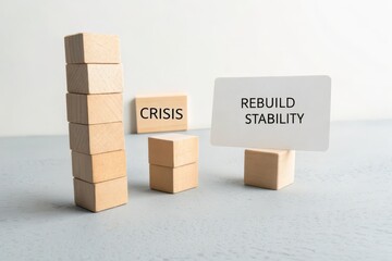 Wooden blocks representing a crisis situation with stability efforts