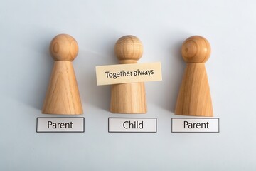 Wooden figures representing parents and child in an emotional setup