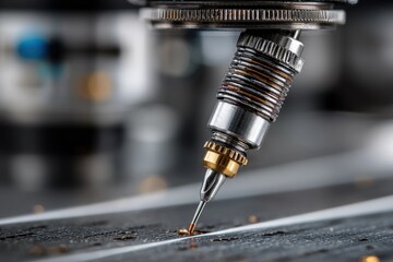 Macro shot of industrial nozzle retracting on metal surface
