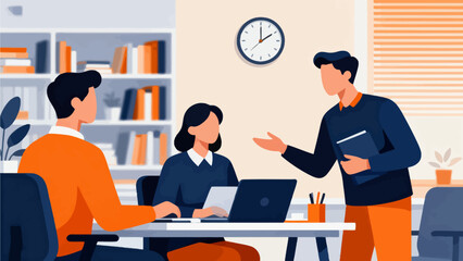 Office meeting with three people