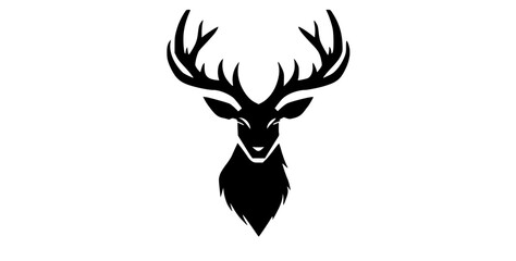 a black and white silhouette of a deer head with antlersanimal, antler, black, deer, head, illustration, image, logo, moose, profile, trumpet 