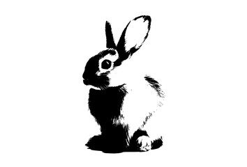 a realistic pencil drawing of a rabbitanimal, bunny, ear, gray, pet, photo, rabbit, sit, white 