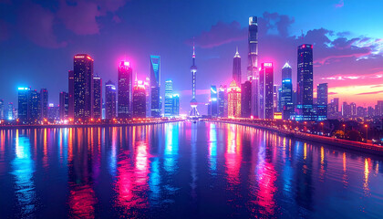 Fototapeta premium Shanghai Skyline at Night