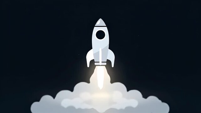 Rocket Launching into Space with Fiery Exhaust and Smoke.