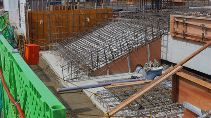 A steel reinforcement structure for the staircase concrete work.