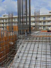 A steel reinforcement structure for the floor and pillars concrete work.