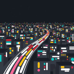 Vibrant Night Cityscape with Abstract Road Lights