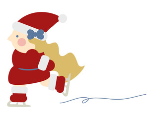 スケートをするかわいい女の子のサンタクロース