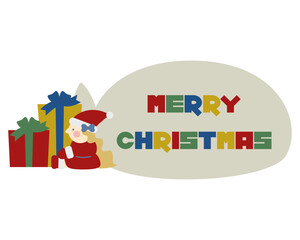 プレゼントとMERRY CHRISTMASとかわいい女の子のサンタクロース