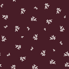 white ditsy flower print with deep wine colour  background beautiful print pattern