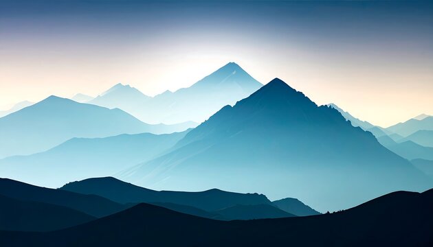 Misty mountain range at dawn
