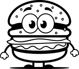 thinking full Burger outline  black illustration  white background