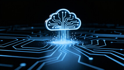 Cloud computing symbol with circuit board