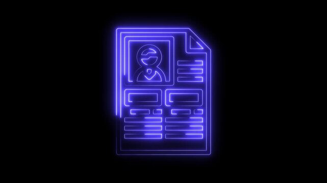 Glowing neon resume cv animation on black background modern job application concept