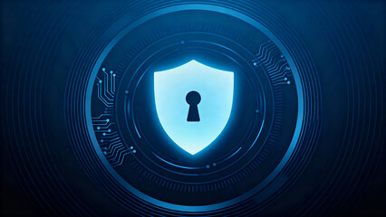 Blue shield with keyhole and circuit design