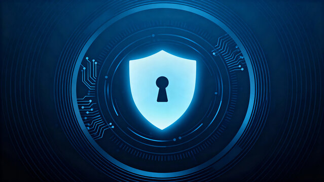 Blue shield with keyhole and circuit design