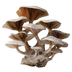 Cluster of mushrooms, light beige and tan caps, intricate details
