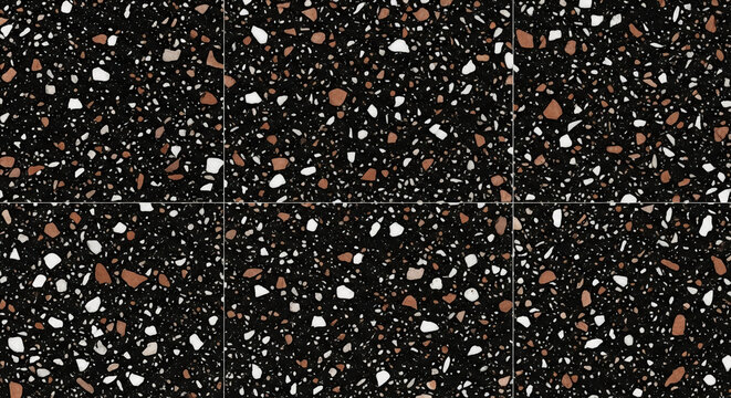 Stylish Dark Terrazzo Pattern With White And Brown Flecks For Modern Design Applications - Powered by Adobe