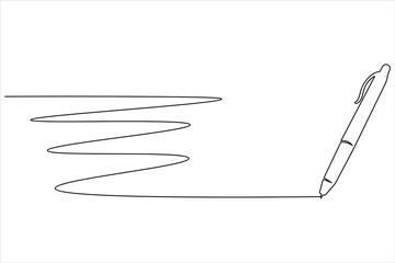 Ball pen continuous one line art drawing stationery office pen vector illustration