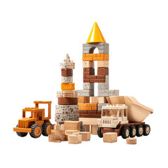 Colorful construction blocks and vehicles