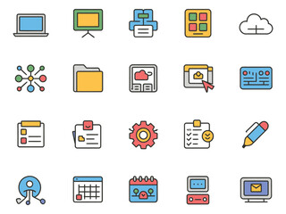 Colorful computer icons representing technology, data, and organization.
