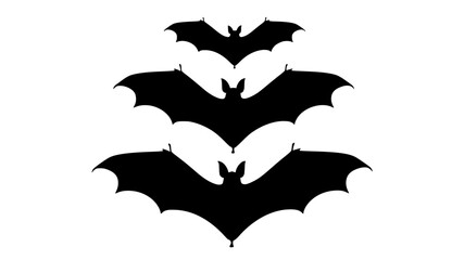 three silhouettes of bats on a plain transparent backgroundbat, black, fly, illustration, profile, wing 